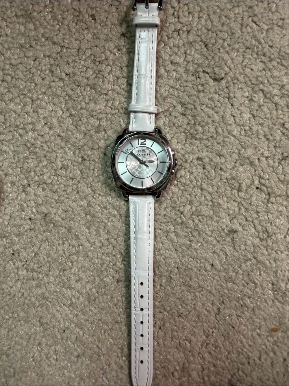 Women’s Coach Boyfriend White Leather Strap Silver-Tone Dial Watch